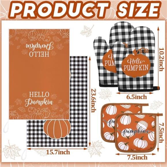 6 Pack Fall Thanksgiving Kitchen‎ Set with 2 Pcs Kitchen Pumpkin Dish Towel - Picture 3 of 6